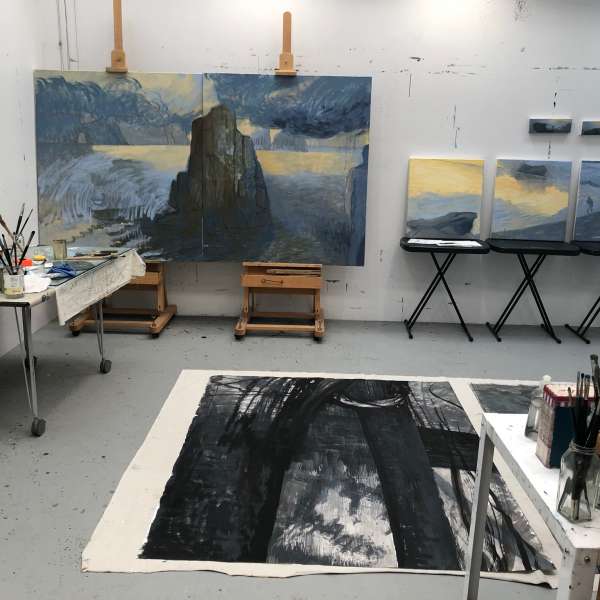paintings in studio